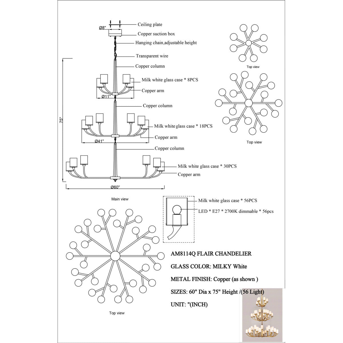 AM8114Q Flair Chandelier