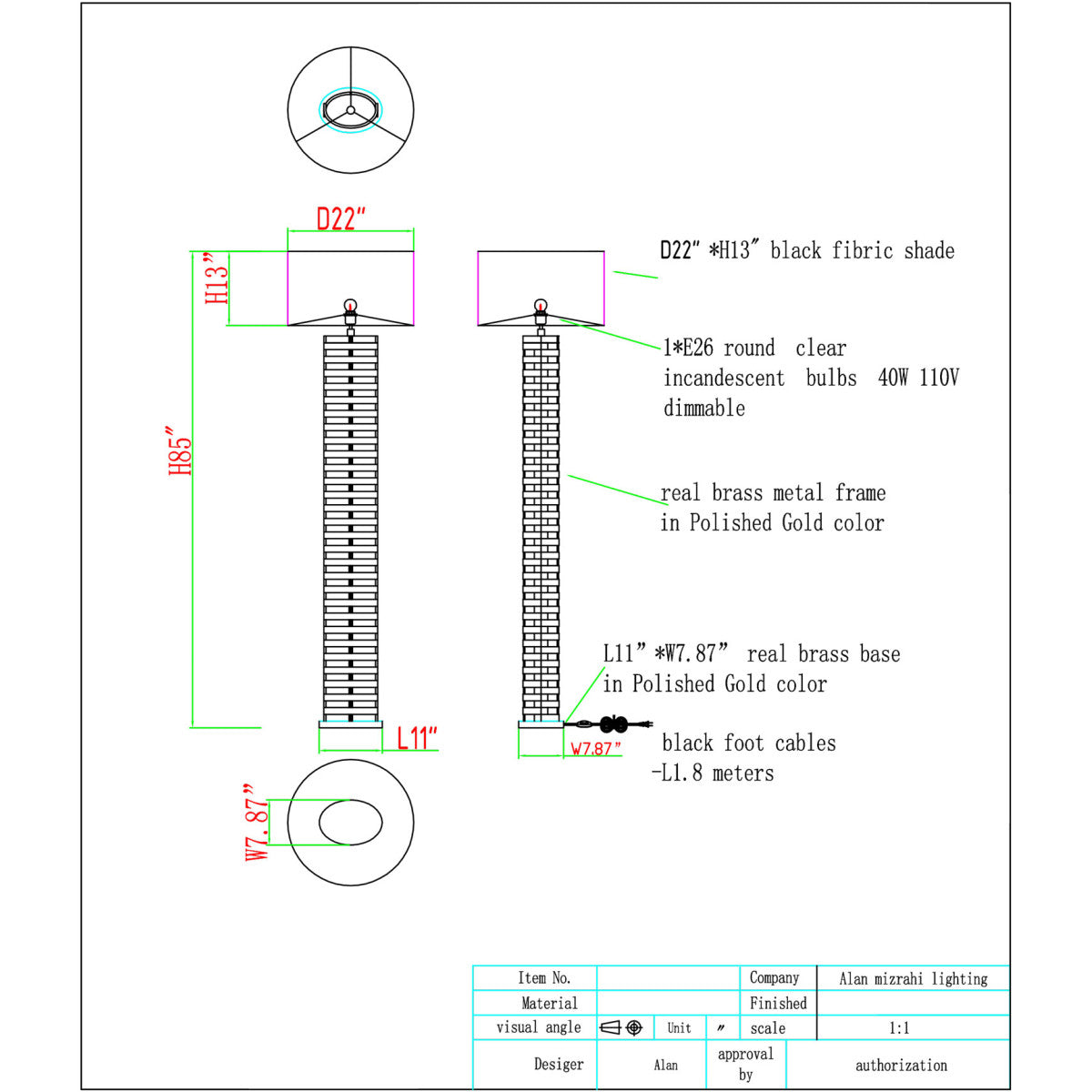 CJ105 TALL DESIGNER FLOOR LAMP