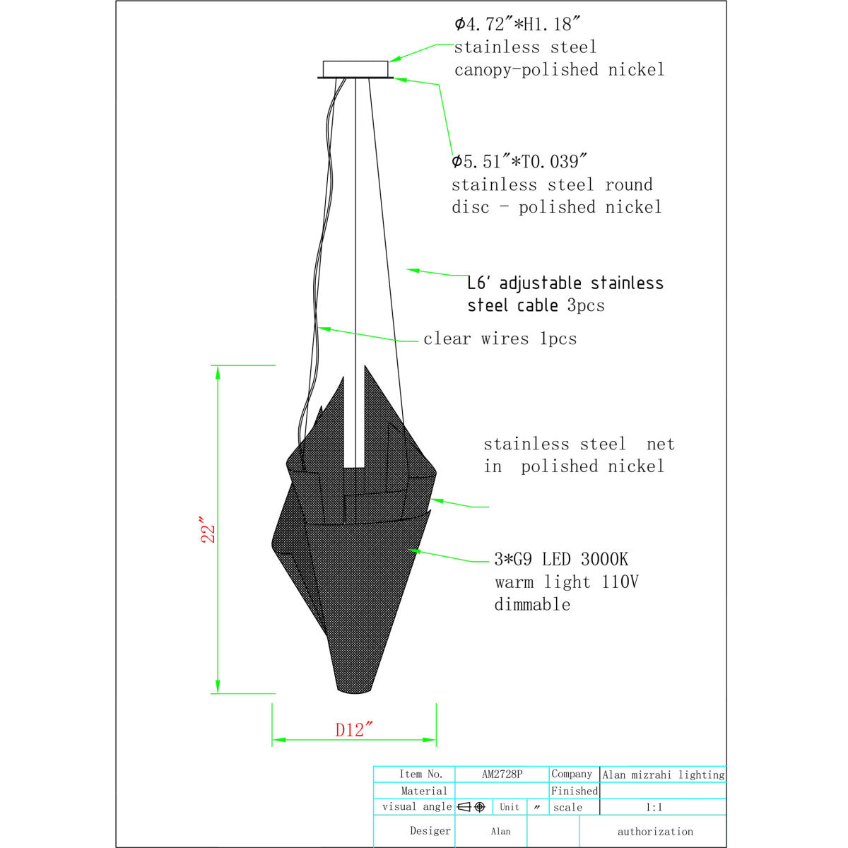 AM2728P NER Tamid Mesh Pendant