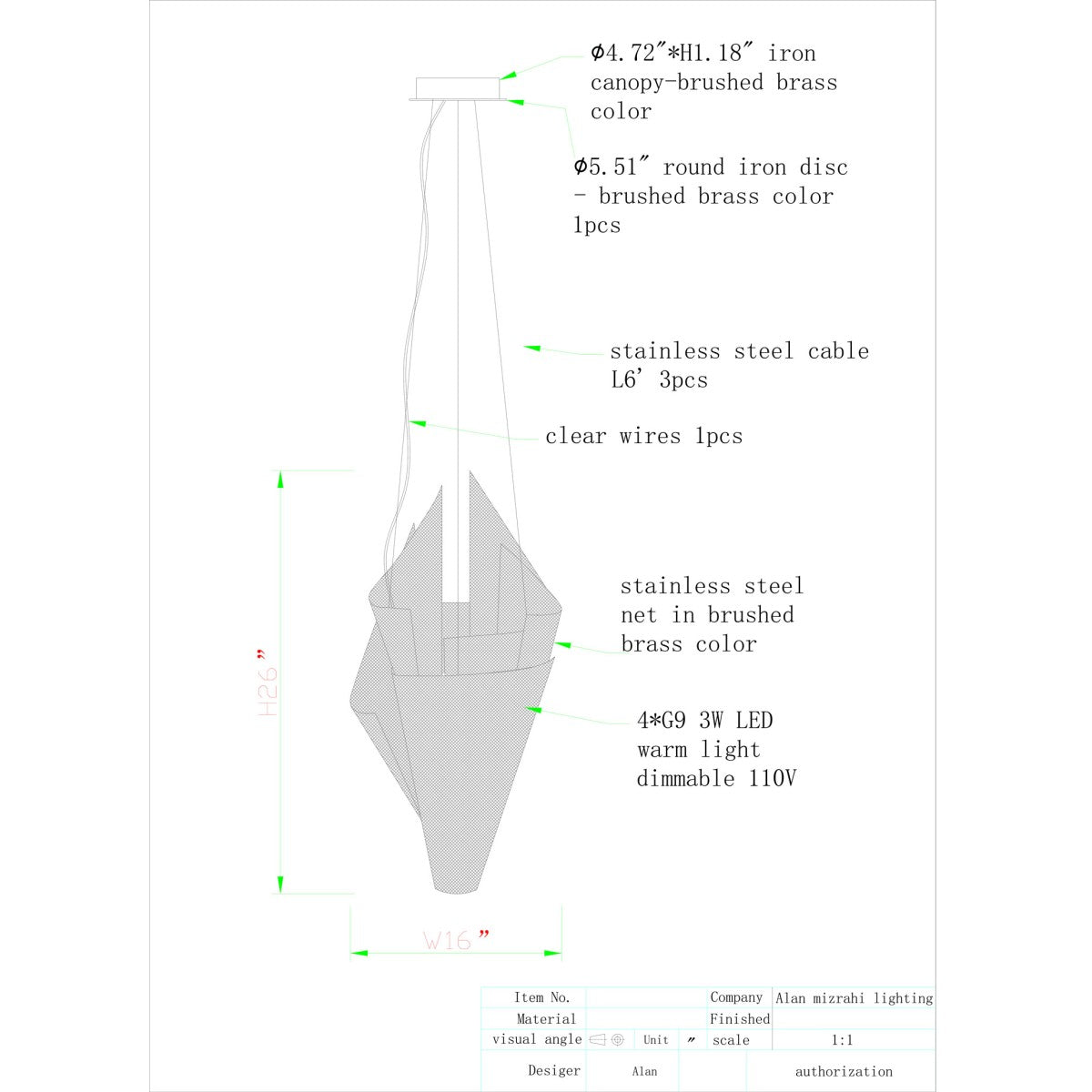AM2728P NER Tamid Mesh Pendant