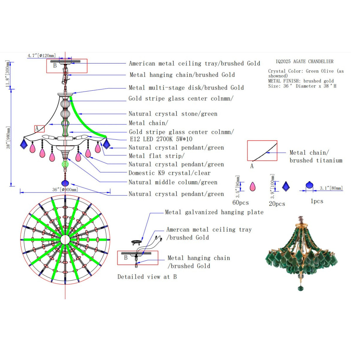 IQ2025 Agate Chandelier