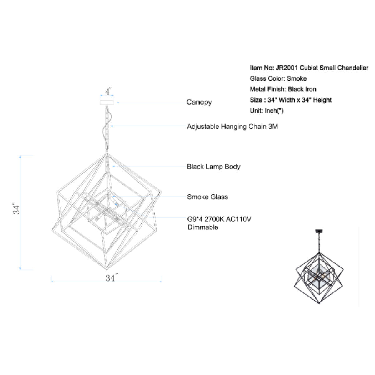 JR2001 Cubist Small Chandelier