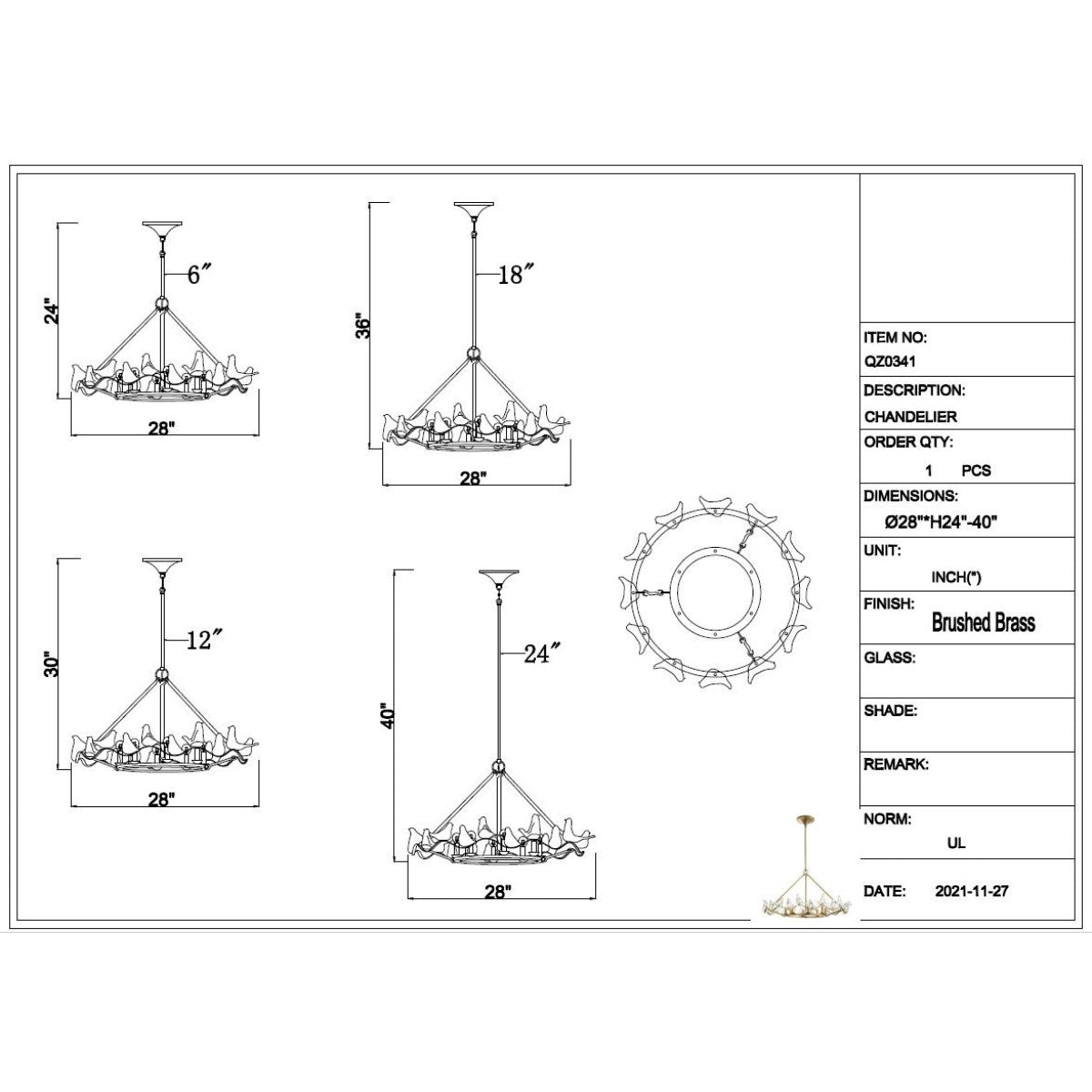 QZ0341 Dove Chandelier